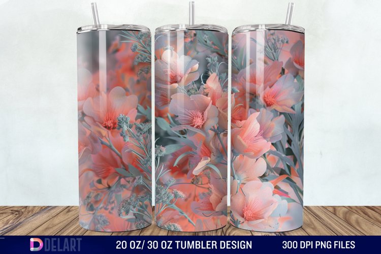 3D Vintage Acacia Flowers Tumbler Wrap example image 1