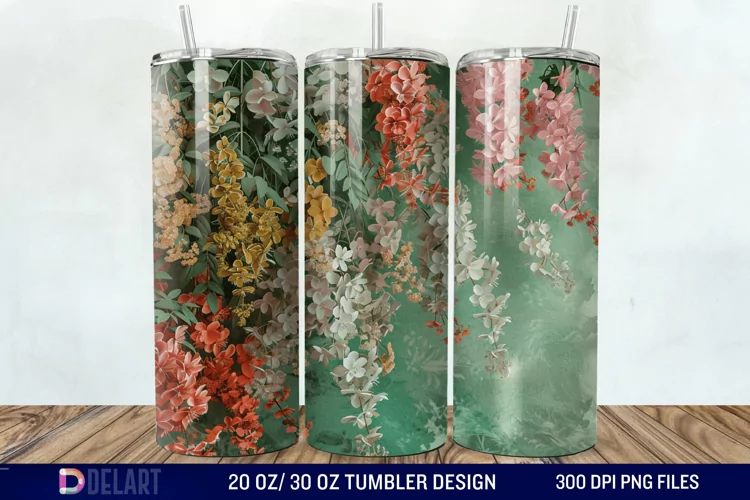 3D Vintage Acacia Flowers Tumbler Wrap