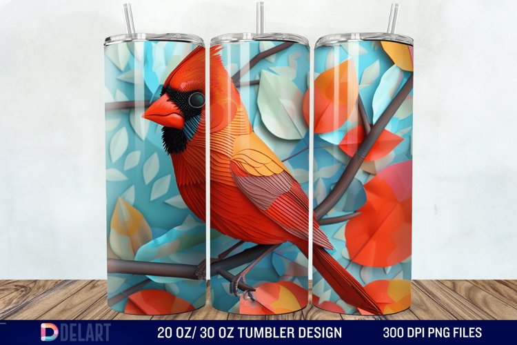 3D Vintage Cardinal Bird Tumbler Wrap example image 1