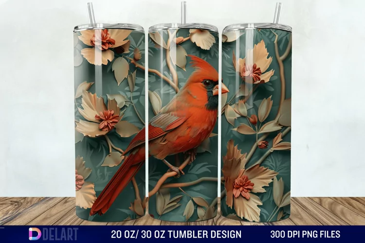 3D Vintage Cardinal Bird Tumbler Wrap