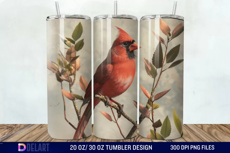 3D Vintage Cardinal Bird Tumbler Wrap