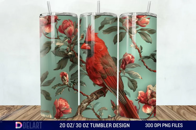 3D Vintage Cardinal Bird Tumbler Wrap