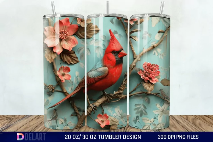 3D Vintage Cardinal Bird Tumbler Wrap