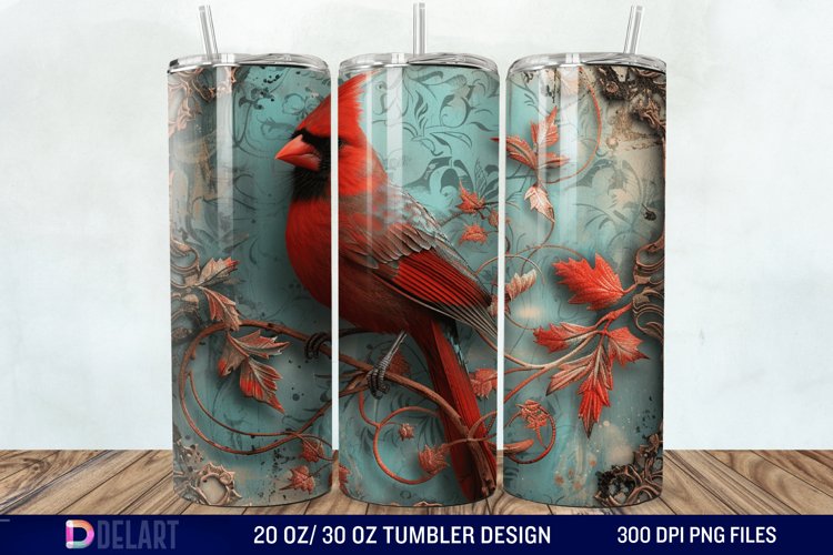 3D Vintage Cardinal Bird Tumbler Wrap example image 1