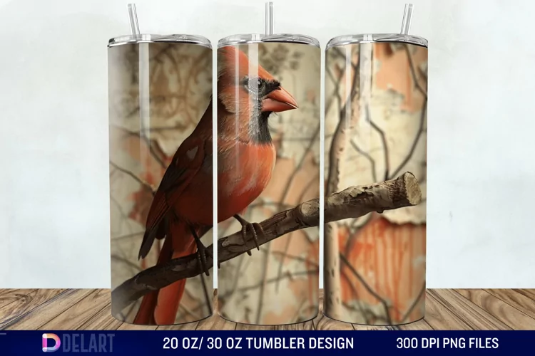 3D Vintage Cardinal Bird Tumbler Wrap