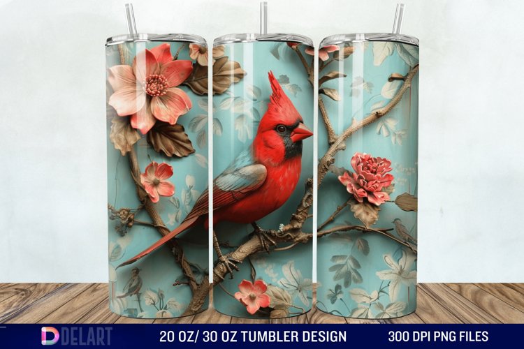 3D Vintage Cardinal Bird Tumbler Wrap example image 1