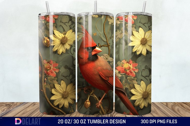 3D Vintage Cardinal Bird Tumbler Wrap example image 1