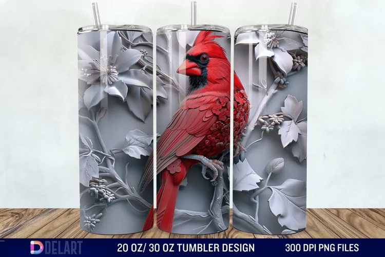 3D Vintage Cardinal Bird Tumbler Wrap