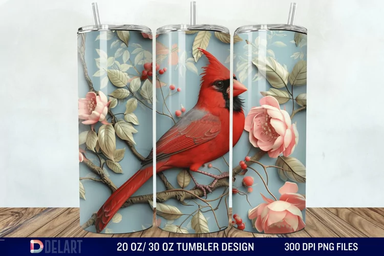 3D Vintage Cardinal Bird Tumbler Wrap