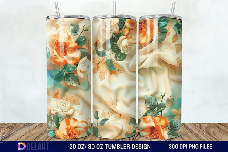 3d Vintage Chic Floral Flower Tumbler Wrap example image 1