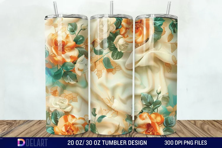 3d Vintage Chic Floral Flower Tumbler Wrap