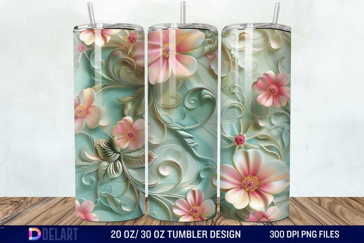 3d Vintage Chic Floral Flower Tumbler Wrap example image 1