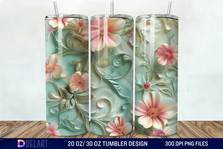 3d Vintage Chic Floral Flower Tumbler Wrap