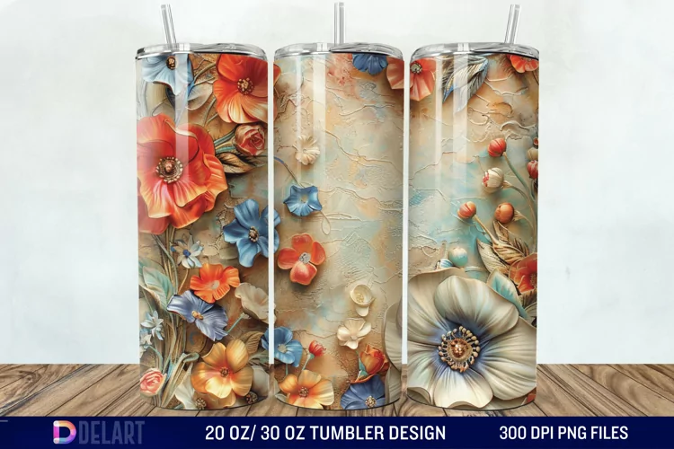 3d Vintage Chic Floral Flower Tumbler Wrap