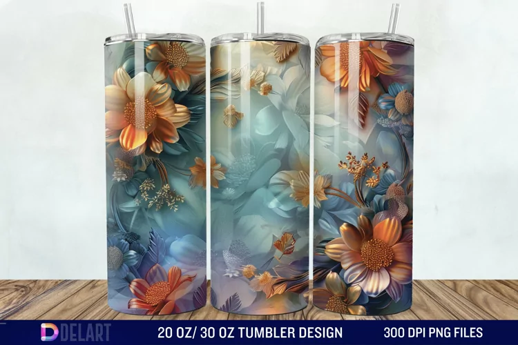 3d Vintage Chic Floral Flower Tumbler Wrap
