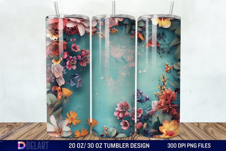3d Vintage Chic Floral Flower Tumbler Wrap example image 1