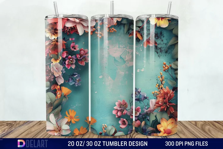 3d Vintage Chic Floral Flower Tumbler Wrap
