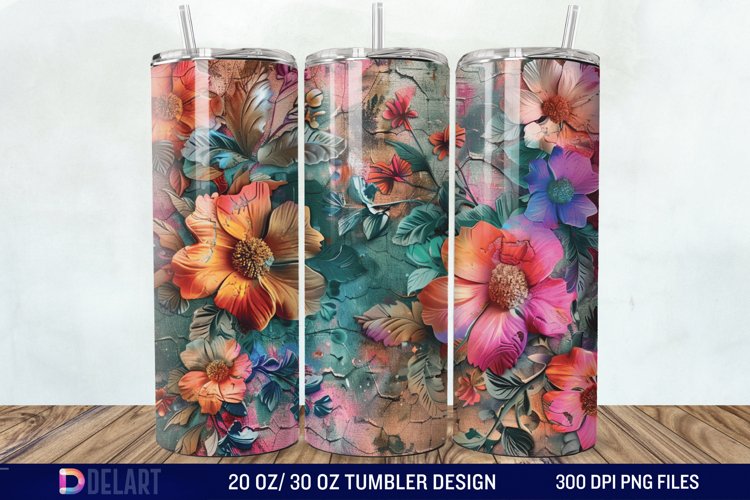 3d Vintage Chic Floral Flower Tumbler Wrap example image 1