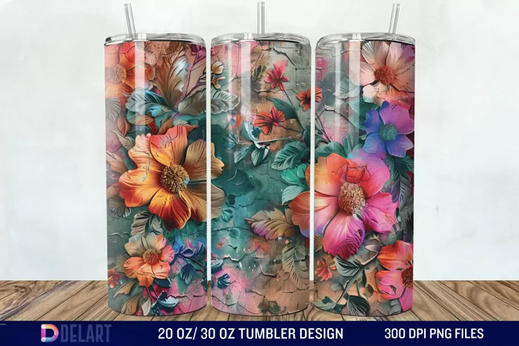 3d Vintage Chic Floral Flower Tumbler Wrap