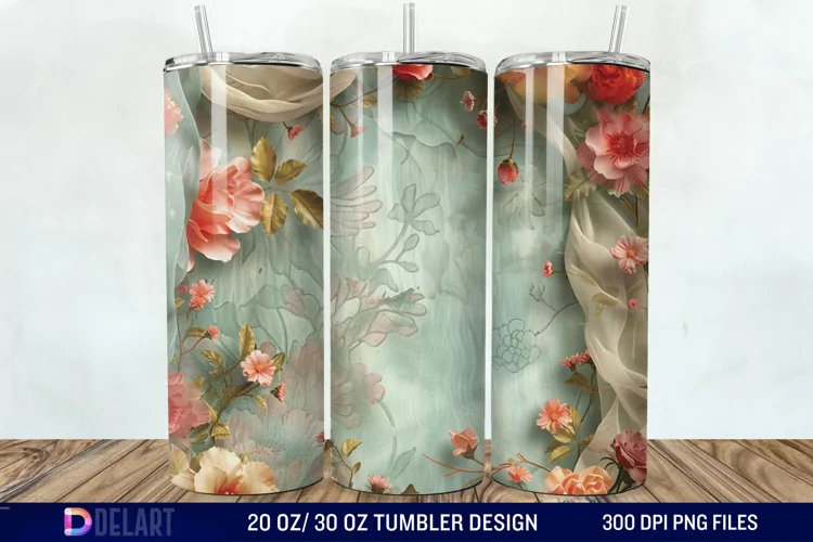 3d Vintage Chic Floral Flower Tumbler Wrap