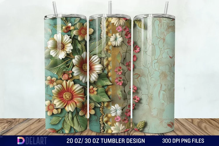3d Vintage Chic Floral Flower Tumbler Wrap