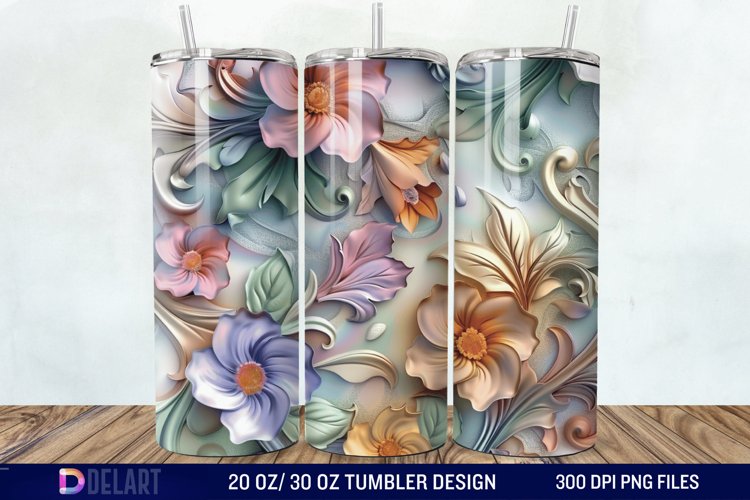 3d Vintage Chic Floral Flower Tumbler Wrap example image 1