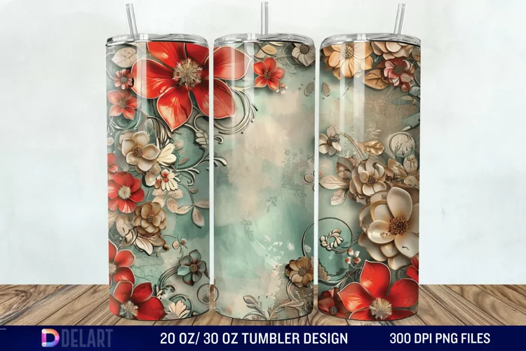 3d Vintage Chic Floral Flower Tumbler Wrap