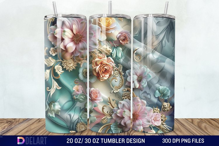 3d Vintage Chic Floral Flower Tumbler Wrap example image 1