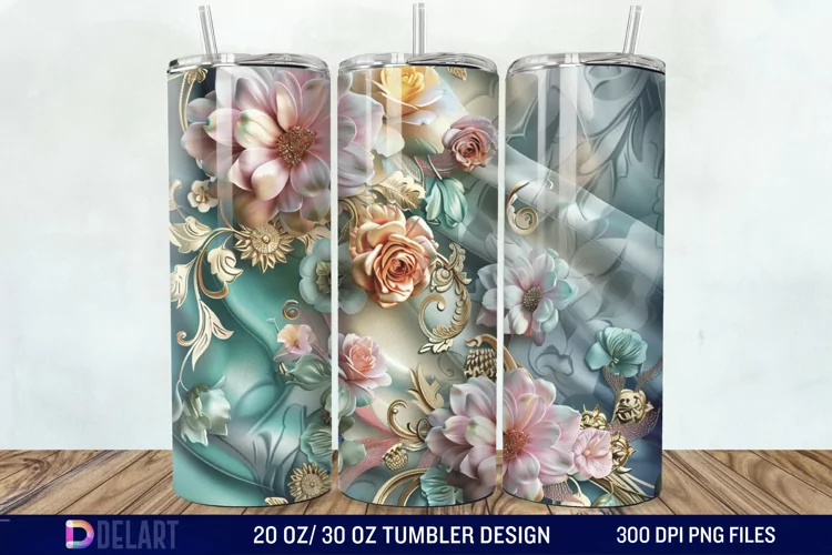 3d Vintage Chic Floral Flower Tumbler Wrap