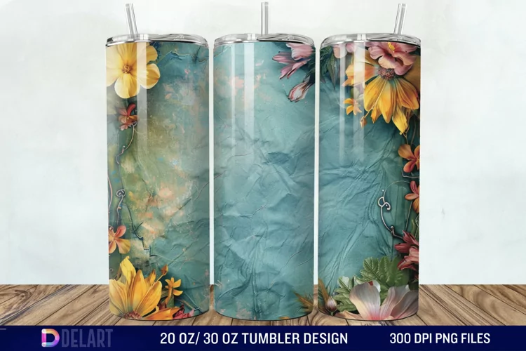 3d Vintage Chic Floral Flower Tumbler Wrap
