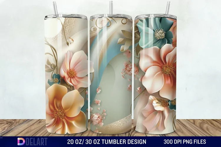 3d Vintage Chic Floral Flower Tumbler Wrap