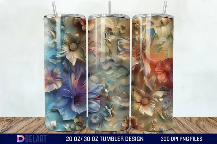 3d Vintage Chic Floral Flower Tumbler Wrap
