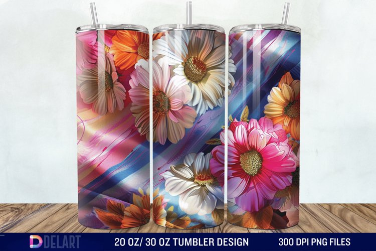 3d Vintage Chic Floral Flower Tumbler Wrap example image 1