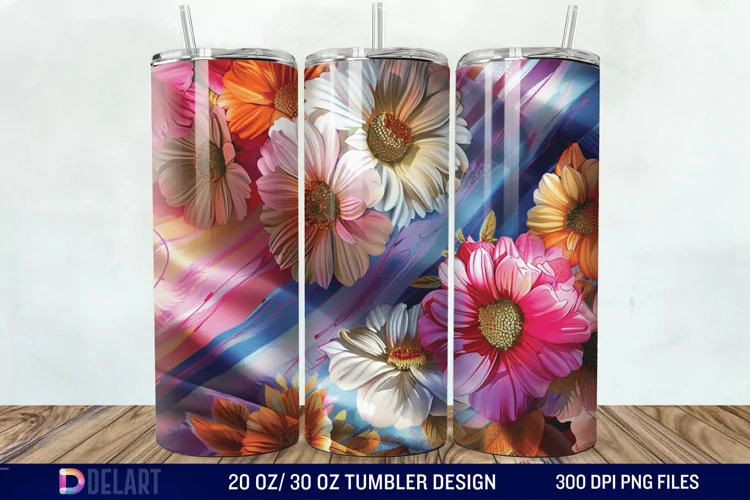 3d Vintage Chic Floral Flower Tumbler Wrap