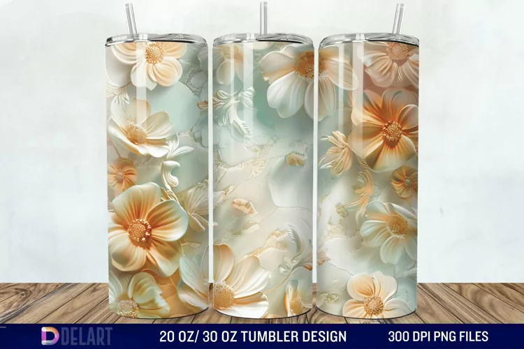 3d Vintage Chic Floral Flower Tumbler Wrap