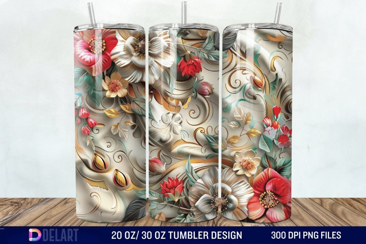 3d Vintage Chic Floral Flower Tumbler Wrap example image 1