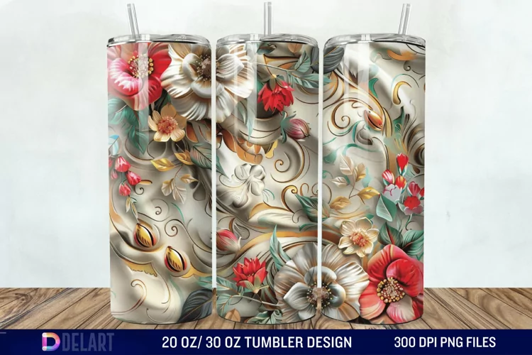 3d Vintage Chic Floral Flower Tumbler Wrap
