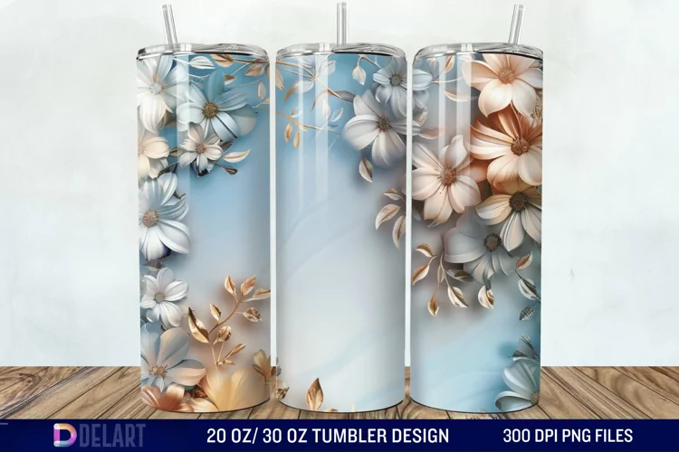 3d Vintage Chic Floral Flower Tumbler Wrap