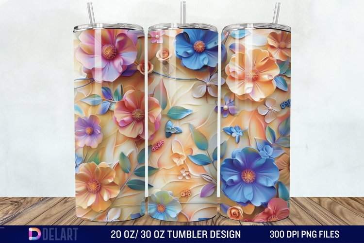3d Vintage Chic Floral Flower Tumbler Wrap example image 1
