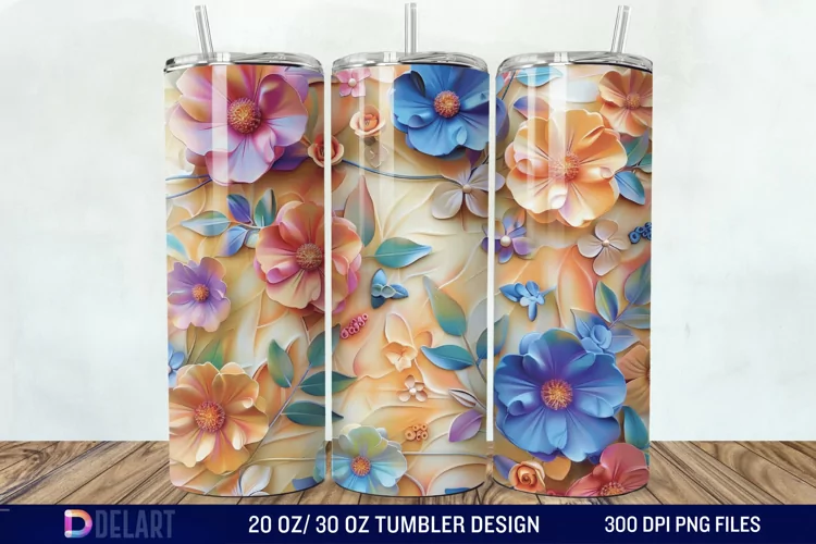 3d Vintage Chic Floral Flower Tumbler Wrap