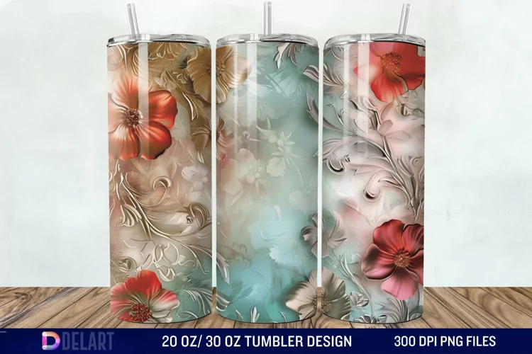 3d Vintage Chic Floral Flower Tumbler Wrap