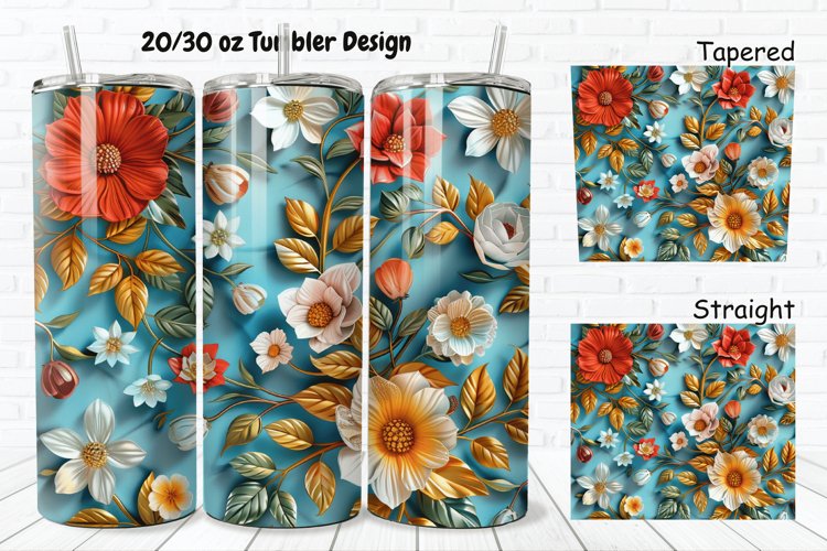 3D Vintage Flower 20/30oz Skinny Tumbler example image 1
