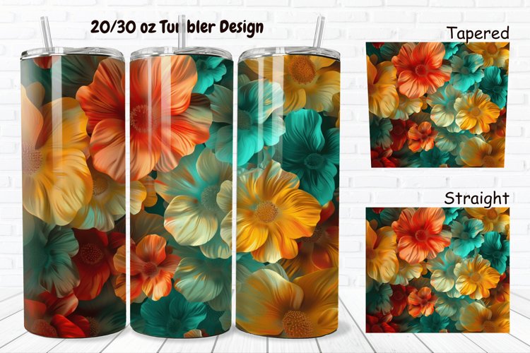 3D Vintage Flower 20/30oz Skinny Tumbler example image 1