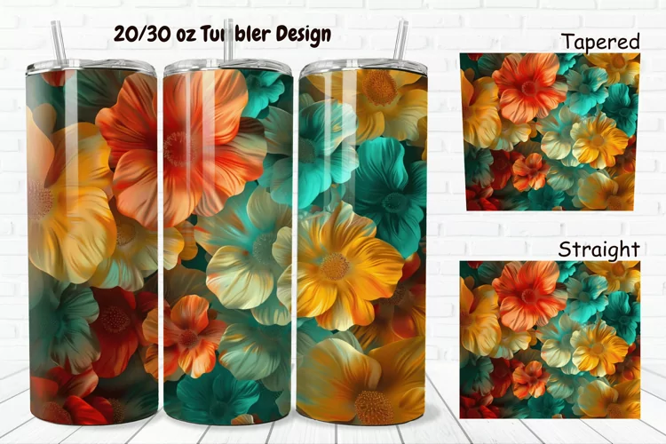 3D Vintage Flower 20/30oz Skinny Tumbler
