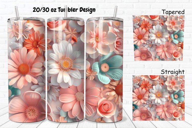3D Vintage Flower 20/30oz Skinny Tumbler example image 1