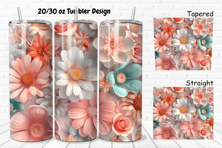 3D Vintage Flower 20/30oz Skinny Tumbler