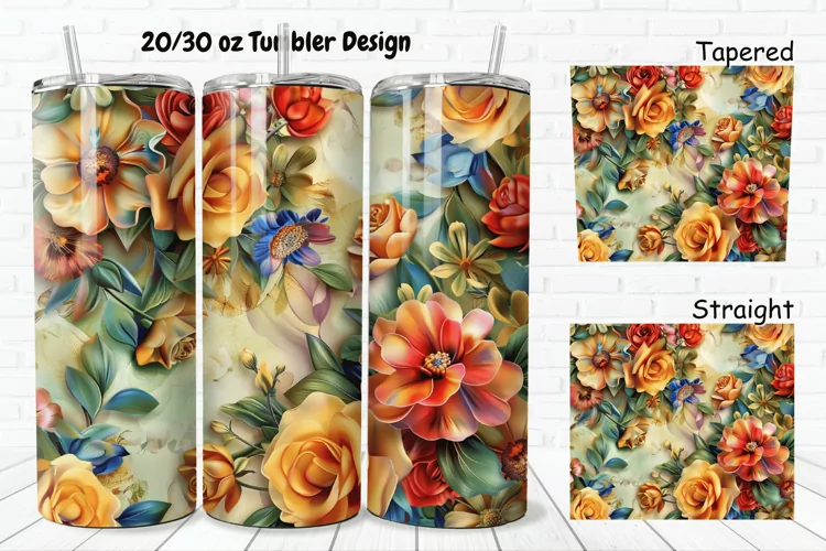3D Vintage Flower 20/30oz Skinny Tumbler