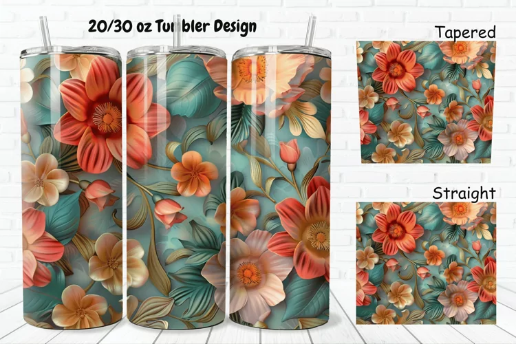 3D Vintage Flower 20/30oz Skinny Tumbler