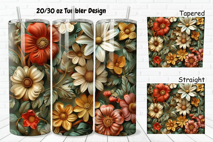 3D Vintage Flower 20/30oz Skinny Tumbler