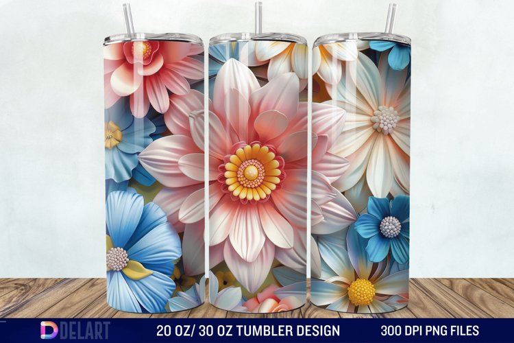 3D Vintage Flower Tumbler Wrap example image 1